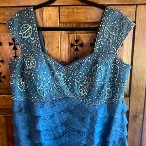 Beaded Peacock Blue Gown